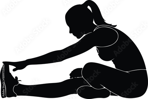 Silhouette woman stretching touching toes in seated forward bend illustration vector