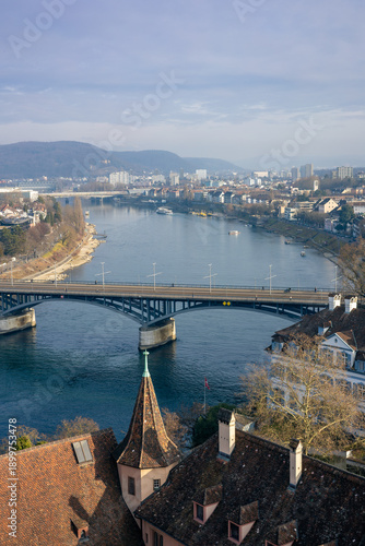 Bilde på lerret Aerial View of Basel City and Rhine River, Switzerland