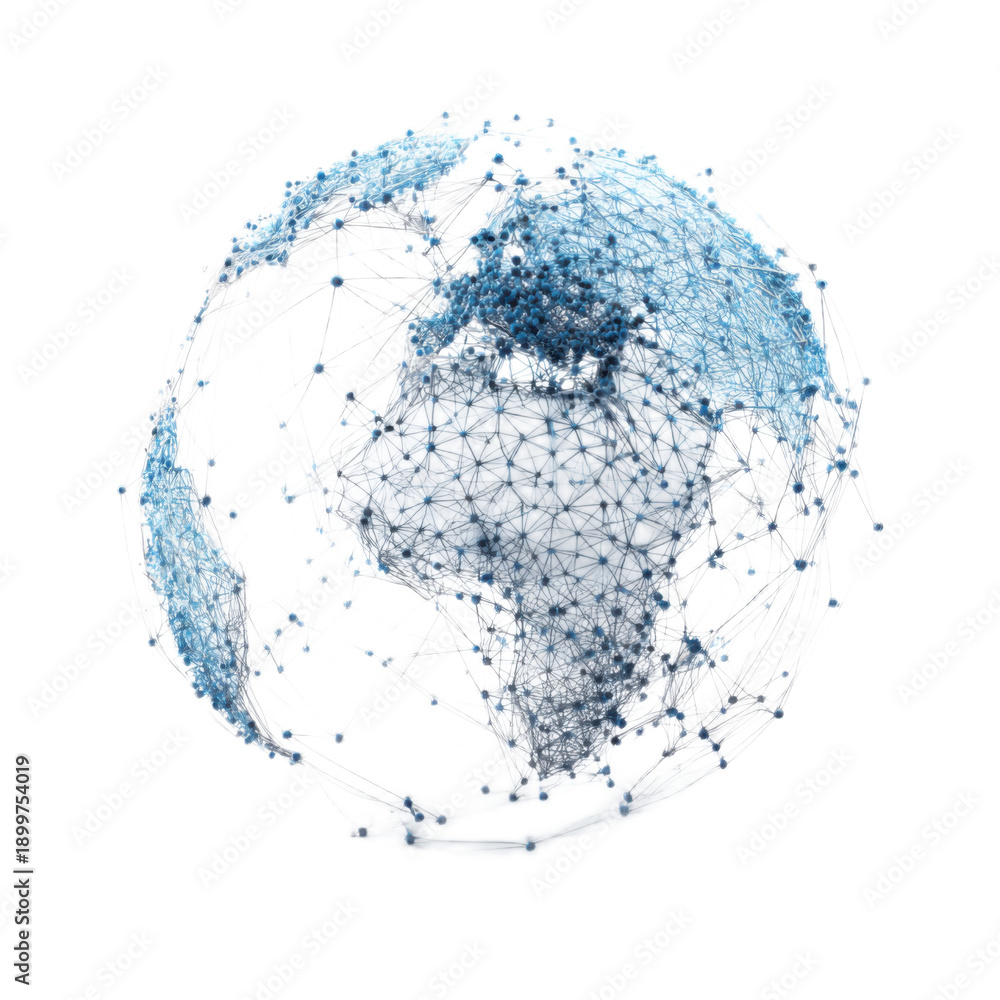 Obraz premium A blue sphere with a network of lines surrounding it