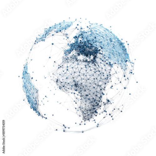 A blue sphere with a network of lines surrounding it