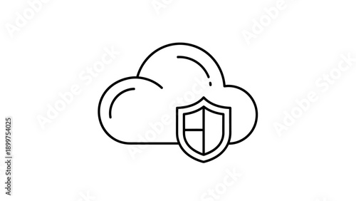 Cloud security shield icon in minimal line art style