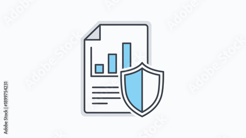 Document with bar chart and shield icon for data security