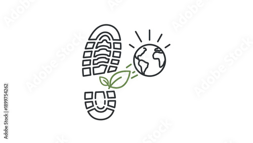 Ecological footprint with green leaf and shining Earth icon