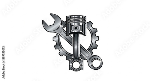 Automotive Engine Piston and Wrench with Gear.