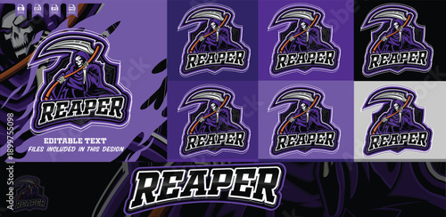 Vintage grim reaper e-sports with mascot logo design. Modern illustration concept style for team, badge and emblem sticker vector file. Premium quality.eps