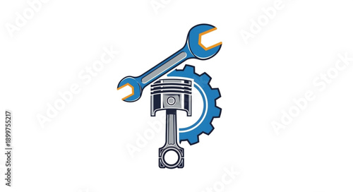 Automotive Engine Piston and Wrench with Gear.
