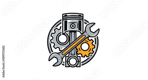 Automotive Engine Piston and Wrench Mechanical Repair Icon.