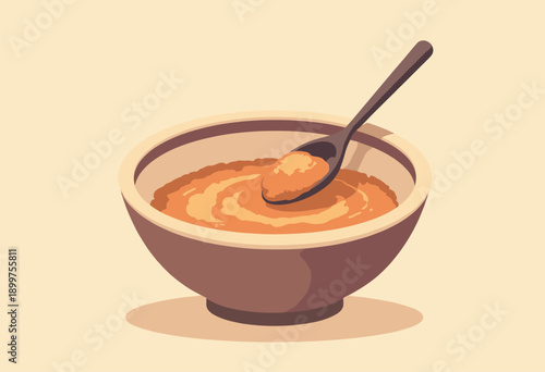 Miso paste tub open wooden spoon Textured soybean paste Flat