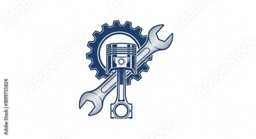 Automotive Engine Piston and Wrench Symbol.