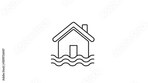 House flooded by water, simple outline icon on white