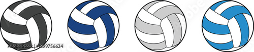 Volleyball ball collection in different color variations, sport equipment icons set, simple flat cartoon volleyball vector illustration isolated on white background
