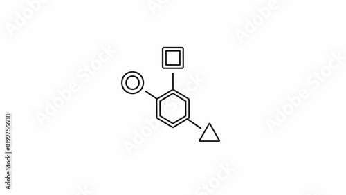 Minimalist chemical structure with interconnected geometric symbols