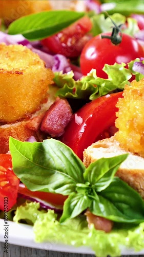 gourmet vegetable salad with toast and goat cheese