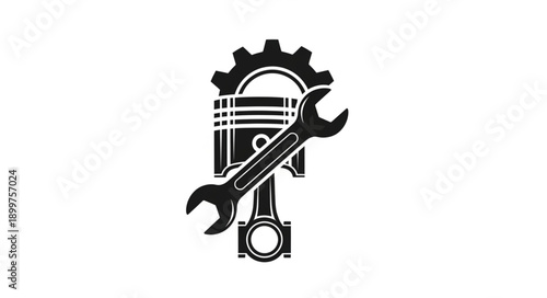 Automotive Engine Piston Gear and Wrench Icon.