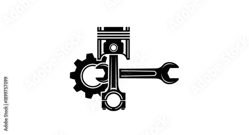 Automotive Engine Piston Gear and Wrench Icon.