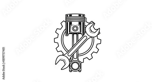 Automotive Engine Piston Gear and Wrench Icon.