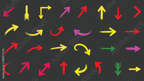 A colorful collection of arrows pointing in various directions on a dark background