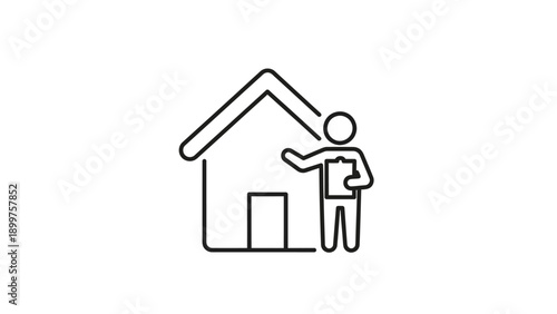 Person with clipboard standing next to house outline icon