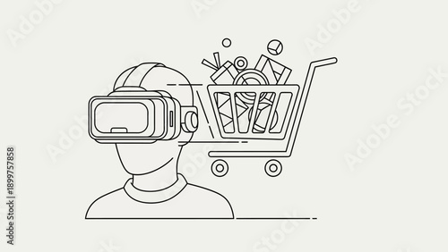 Person in VR headset shopping in virtual reality marketplace