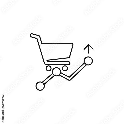 Shopping cart with upward trending graph for e-commerce growth