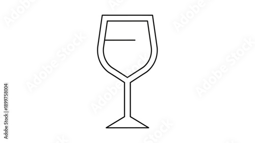Simple line art wine glass icon on white background