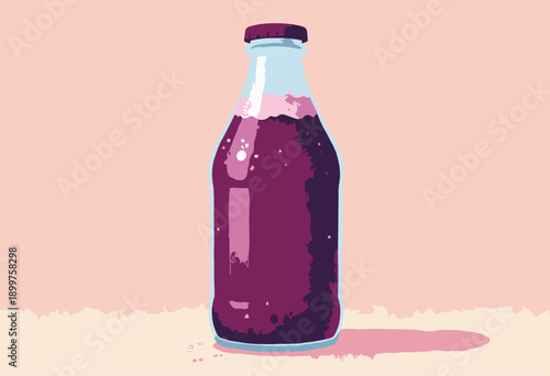 bottle Kvass beet drink deep purple color foam Niche health drink Flat
