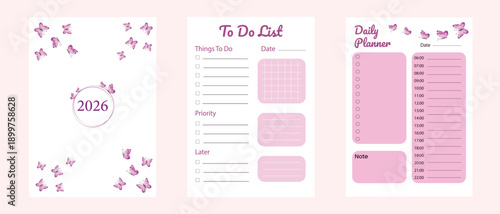 Daily Planner Template with Purple Butterflies and Hourly Schedule․ for personal planning, productivity, organization, journaling and time management.