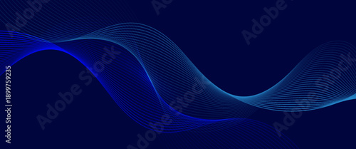 Flowing dark blue curve shape with soft gradient vector abstract background, relaxing and tranquil art, can illustrate health medical or sound of music.