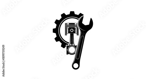 Automotive Engine Piston Gear Wrench Mechanic Symbol.