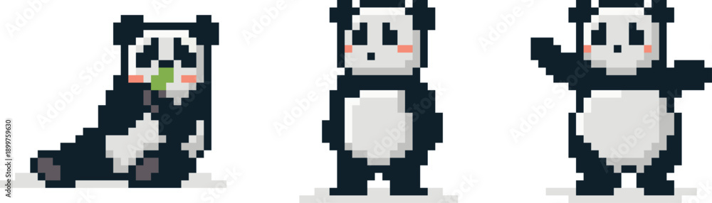 Fototapeta premium pixel art panda set , panda vector art