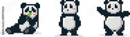 pixel art panda set , panda vector art