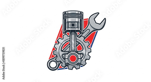 Automotive Engine Piston Gear and Wrench Mechanic Symbol.