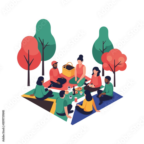 Diverse group enjoying picnic on South Africa flag blanket in park