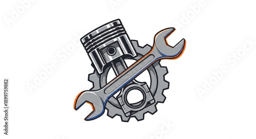 Automotive Engine Piston Gear and Wrench Mechanic Symbol.