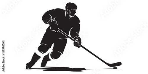 Hockey Player Silhouettes in Action Poses on White Background Keywords: hockey, player, ice hockey, silhouette, athlete, sport, Ice hockey player silhouettes, skating action poses,