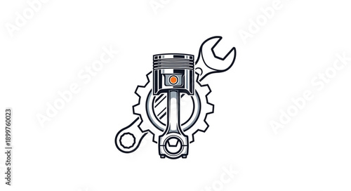 Automotive Engine Piston Gear and Wrench Mechanical Repair Concept.