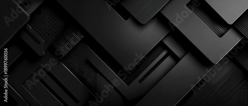 Futuristic Black Geometric Layers Background With Industrial Tech Texture