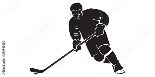 Hockey Player Silhouettes in Action Poses on White Background Keywords: hockey, player, ice hockey, silhouette, athlete, sport, Ice hockey player silhouettes, skating action poses,