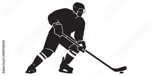 Hockey Player Silhouettes in Action Poses on White Background Keywords: hockey, player, ice hockey, silhouette, athlete, sport, Ice hockey player silhouettes, skating action poses,