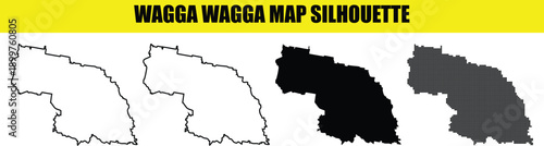 Wagga Wagga map silhouette vector illustration, four styles of Australian city outline including solid fill, outline, and dotted patterns for design