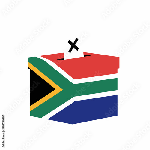 South Africa flag ballot box with X mark showing a voter cast vote