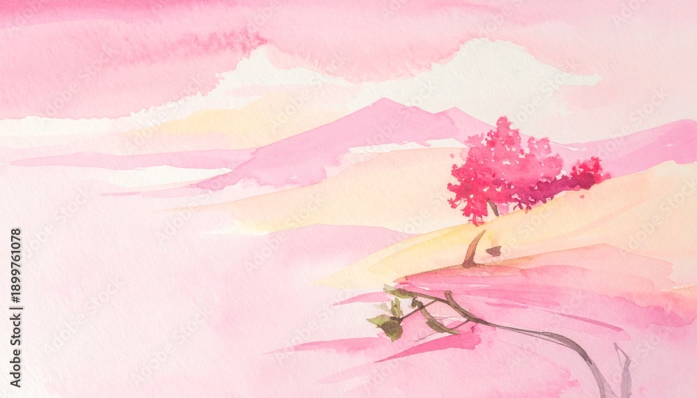 Fototapeta premium Pink cherry blossom branch in soft pastel sky with dreamy gradient sunset background