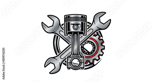 Automotive Engine Piston Wrench and Gear Mechanical Symbol.