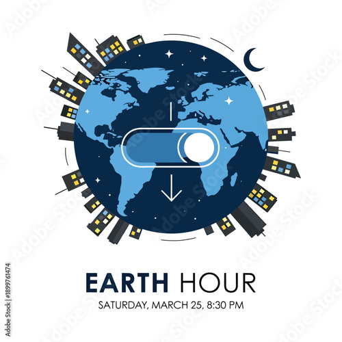 Unique Flat Vector Style Earth Hour Day design for social media