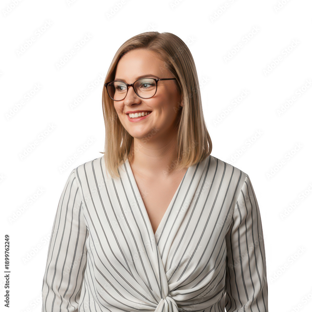 Obraz premium Professional woman smiling in striped shirt isolated on transparent background