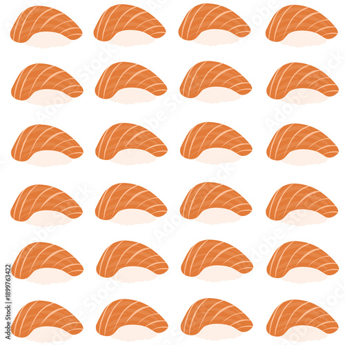 Salmon sushi design pattern. Sushi vector. Salmon sushi illustration. Japanese food illustration. Salmon sushi pattern design for packaging