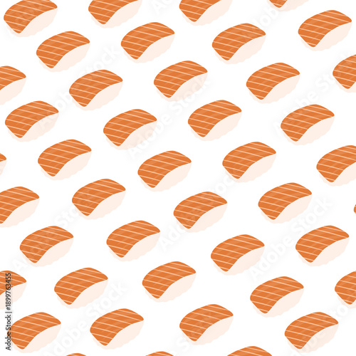 Salmon sushi design pattern. Sushi vector. Salmon sushi illustration. Japanese food illustration. Salmon sushi pattern design for packaging
