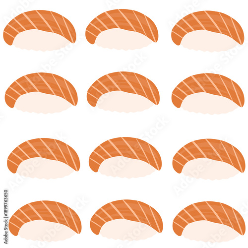 Salmon sushi design pattern. Sushi vector. Salmon sushi illustration. Japanese food illustration. Salmon sushi pattern design for packaging