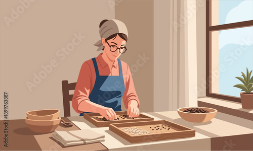 Flat Manual Food Sorting and Quality Selection Vector Illustration