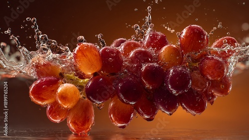 Red Grapes Splashing In Water